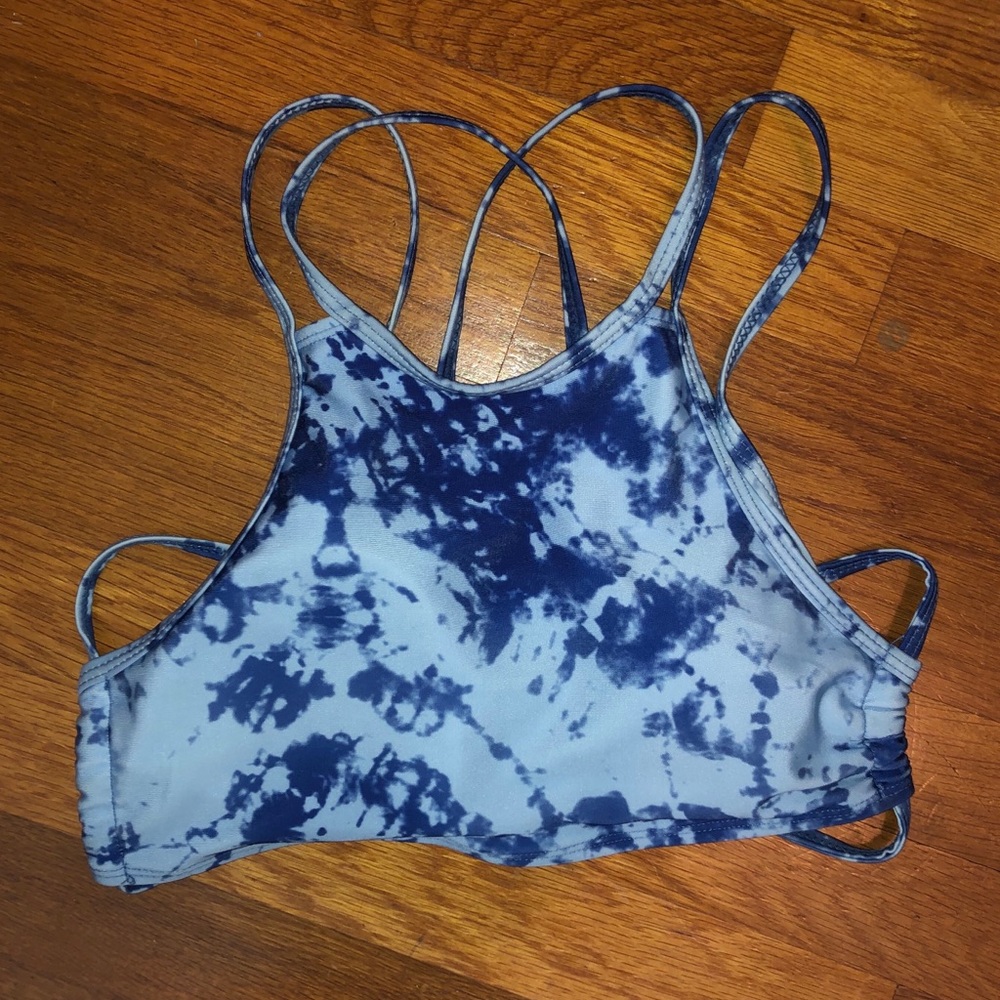 Blue tie-dye high neck bikini top